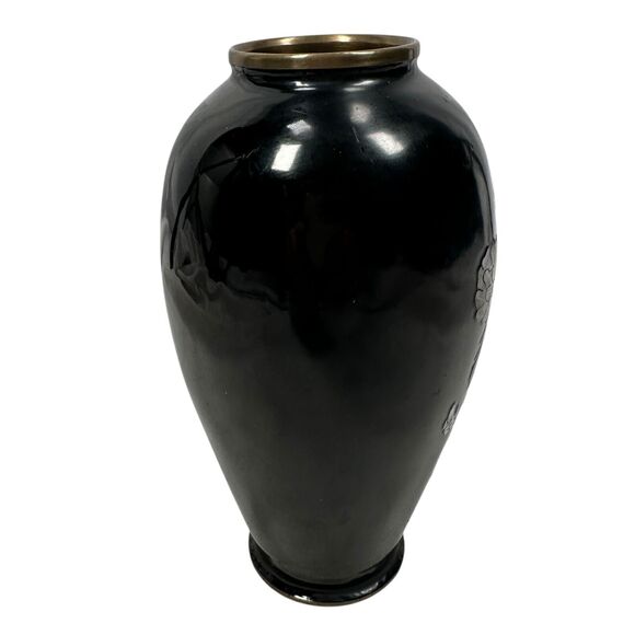 Vintage Asian Vase Enamel Over Brass with Mother of Pearl Inlay Flower Floral 6" - Picture 3 of 8